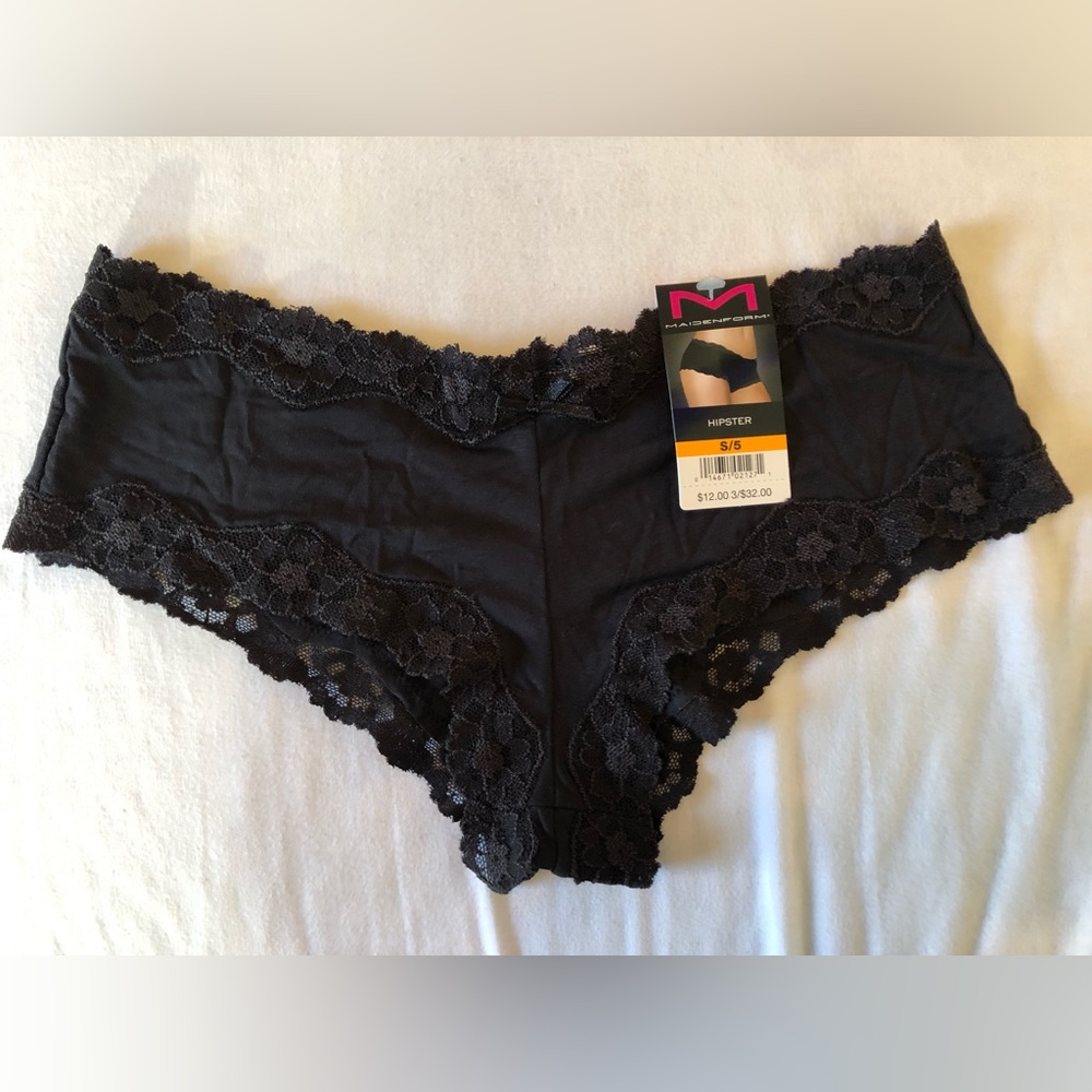 Maidenform Black Lace Trim Hipster Cheeky Panties